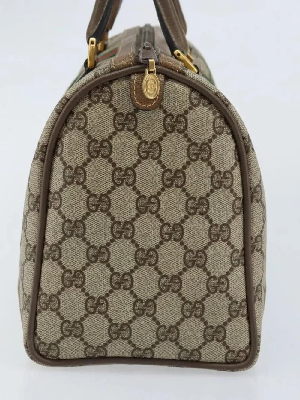 GUCCI GG Supreme Web Sherry Line Boston Bag PVC Beige Gold 24 02 007 Auth ka2825 - Picture 6 of 16